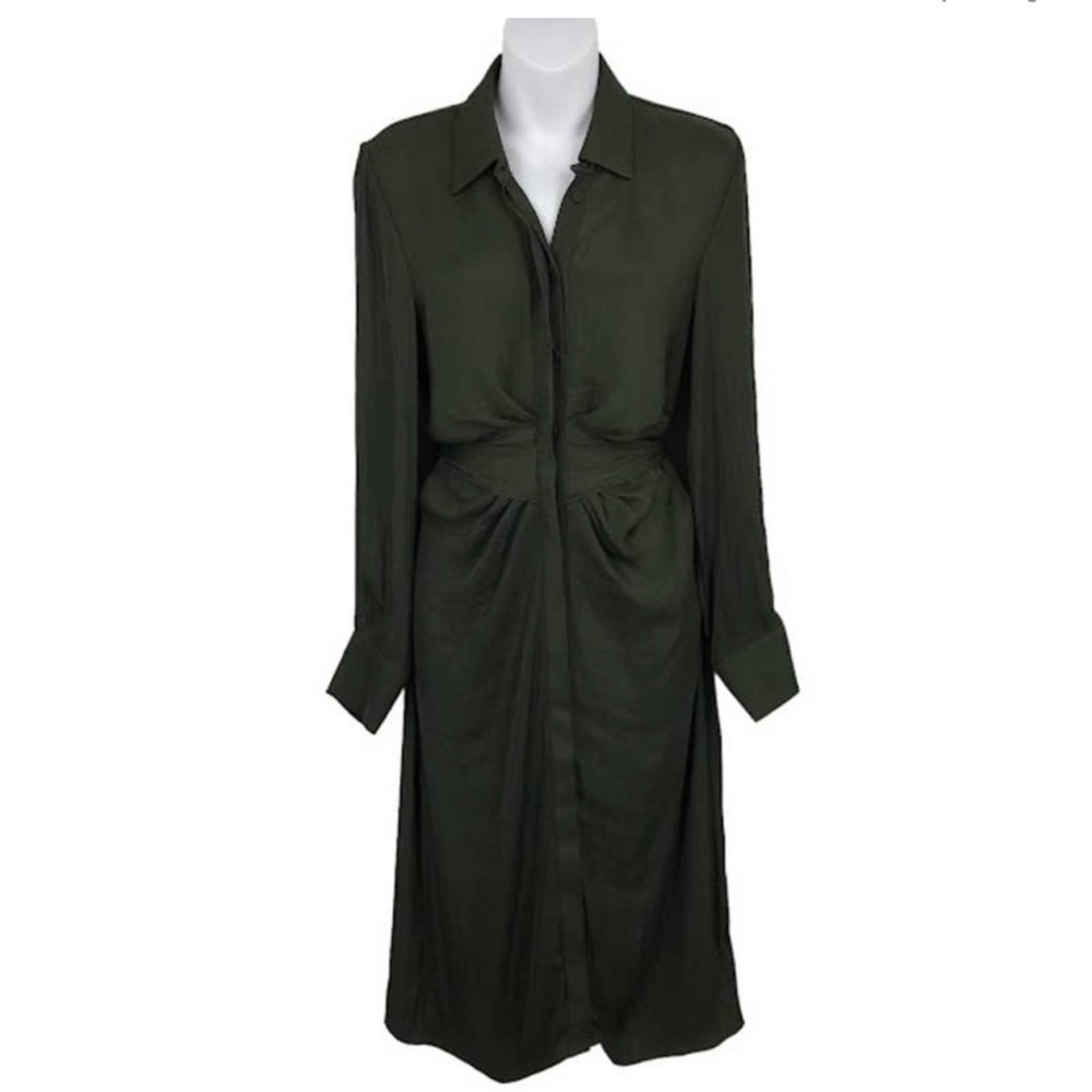 BB Dakota Steve Madden Tie of the Beholder Long Sleeve Shirtdress S Bottle Green